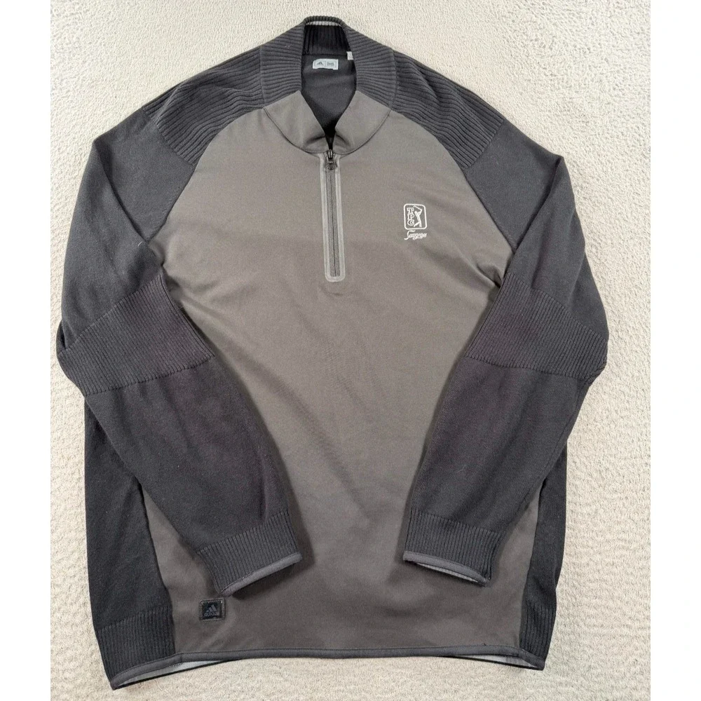 Adidas‎ TPC Sawgrass Sweater Men's Large Gray Black 1/4 Zip Pullover Sweatshirt